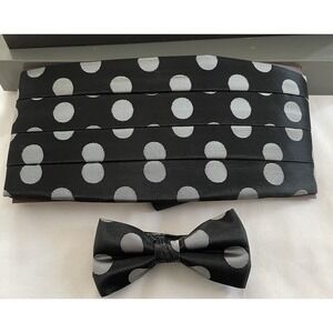 Vicky Davis Matching Bow Tie and‎ Cummerbund Black With Silver Polka Dots Set